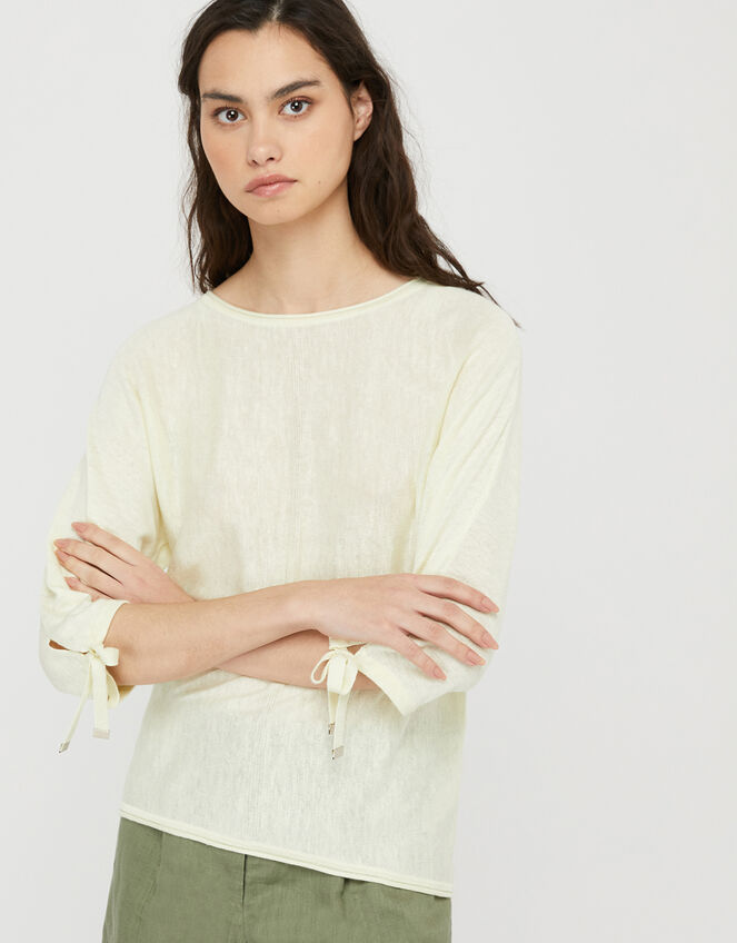 Tie Sleeve Knit Jumper in Linen Blend, Yellow (YELLOW), large