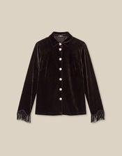 Tami Fringe Cuff Velvet Shirt, Brown (CHOCOLATE), large