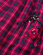 Floral Tartan Puff Sleeve Dress, Red (RED), large