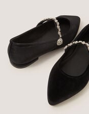 Georgia Embellished Velvet Ballet Flats, Black (BLACK), large