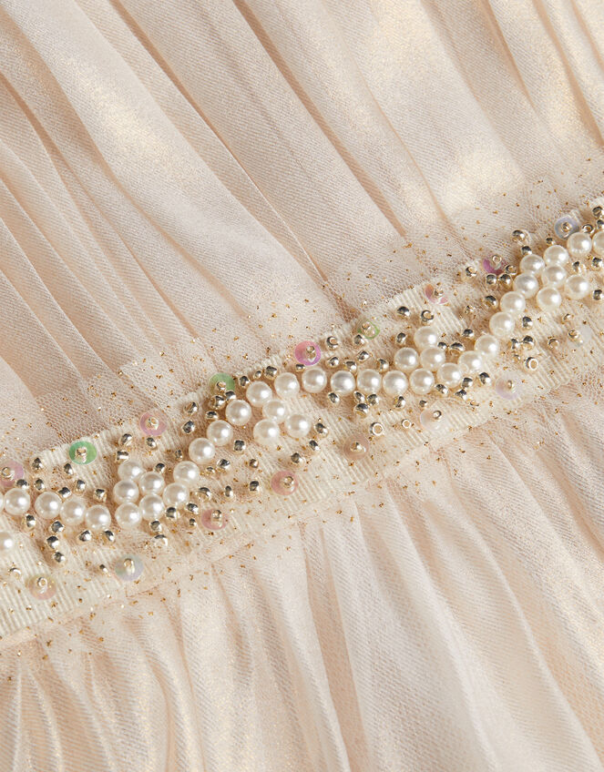 Land of Wonder Shimmer Organza Beaded Waistband Dress, Natural (CHAMPAGNE), large