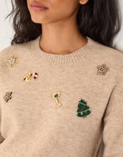Edie Embroidered Christmas Sweater, Camel (CAMEL), large
