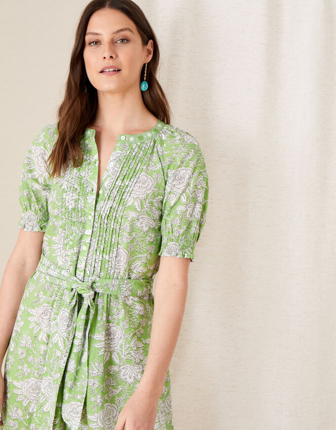 ARTISAN STUDIO Floral Belted Dress, Green (GREEN), large