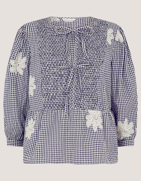 Mimi Embroidered Gingham Top, Black (BLACK), large