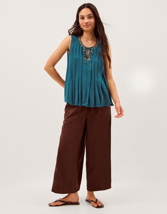 Sophia Embellished Pleat Tank Top, Teal (TEAL), large