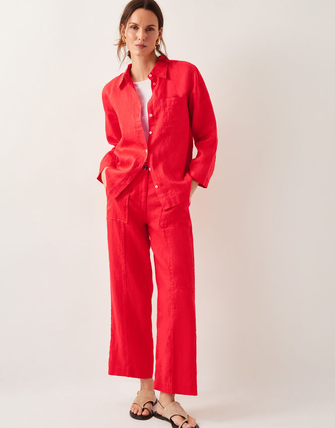 Linen Thea Button Shirt, Orange (CORAL), large