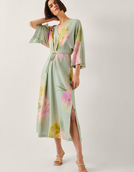 Jane Floral Print Midi Dress, Green (GREEN), large