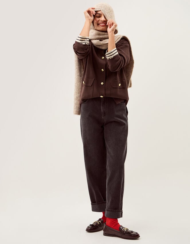 Nina Button Knit Jacket, Brown (CHOCOLATE), large