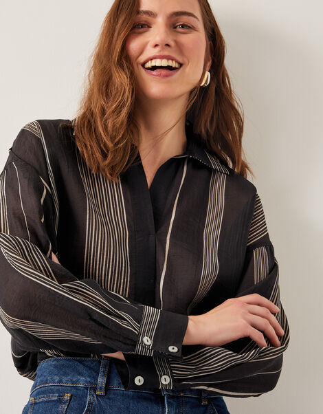 Andi Stripe Blouse, Black (BLACK), large