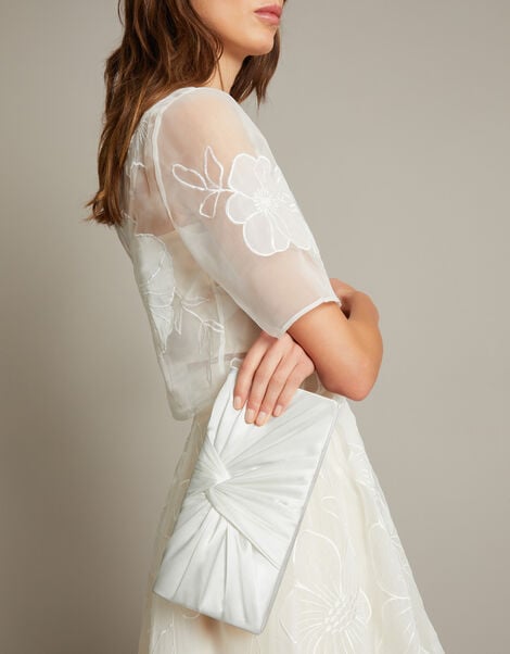 Talia Twisted Satin Clutch Bag, , large