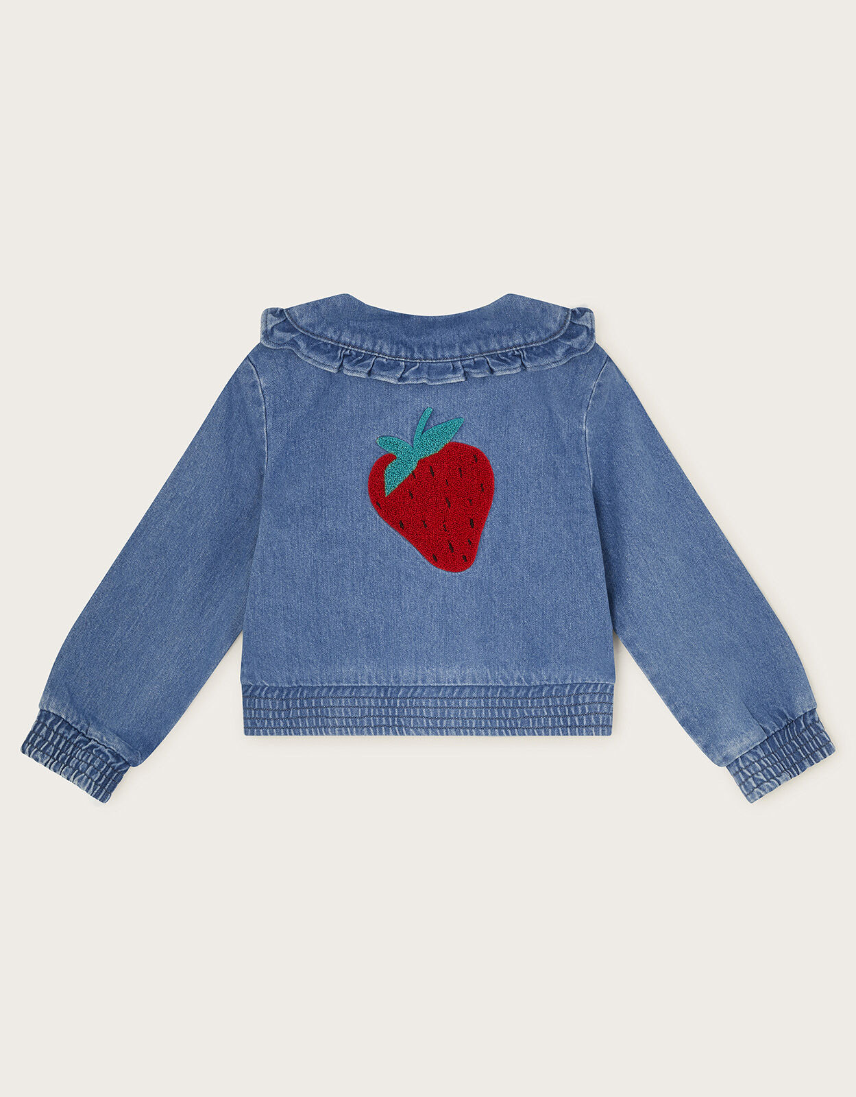 Frill Collar Denim Bomber Jacket Blue