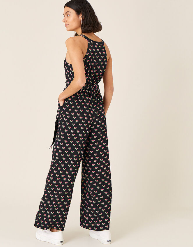 Floral Print Wide Leg Jumpsuit, Black (BLACK), large