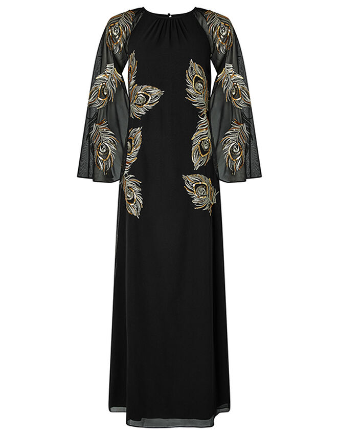 Cara Peacock Embroidered Maxi Dress, Black (BLACK), large