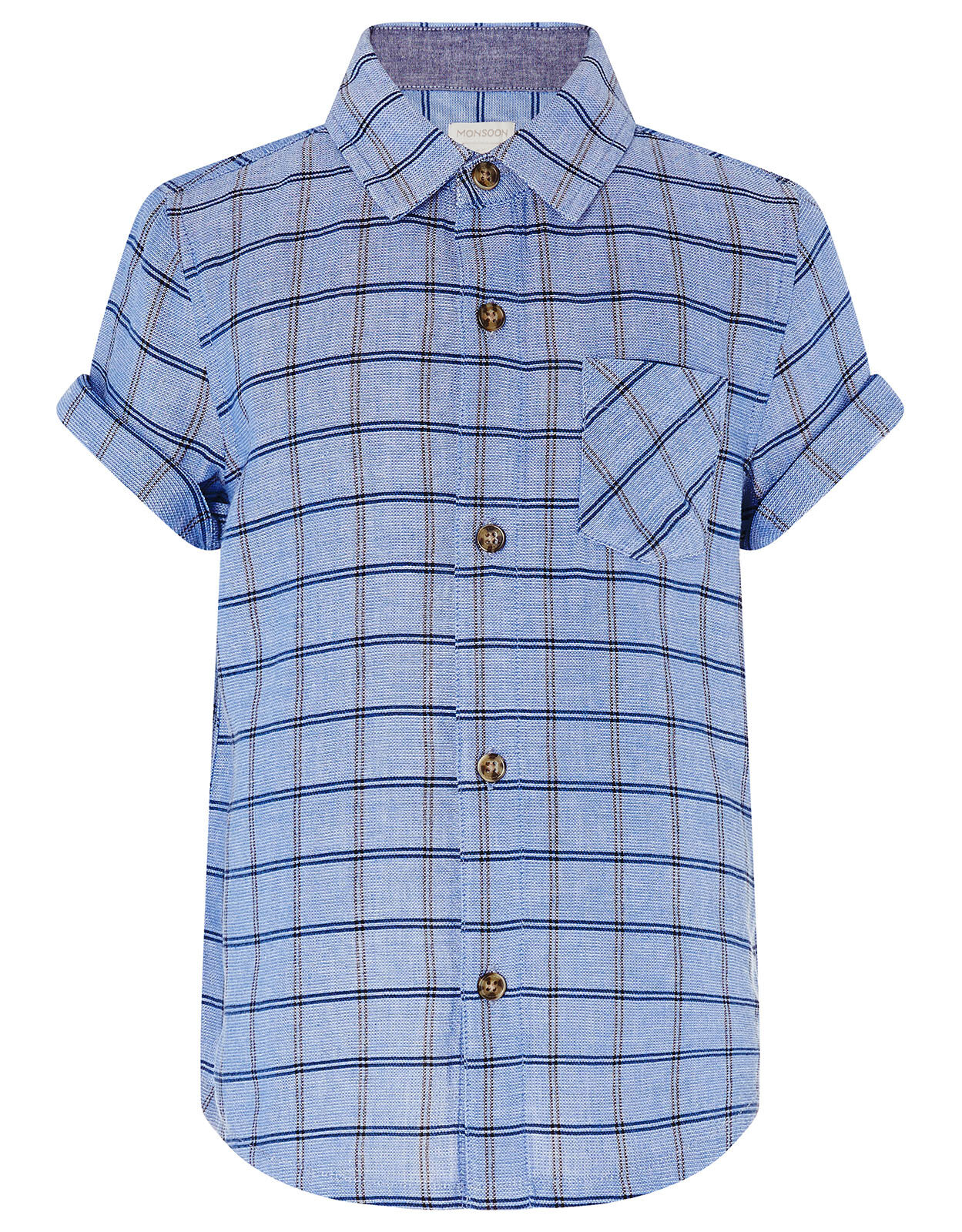 Check Short Sleeve Shirt in Pure Cotton Blue Boys Tops T