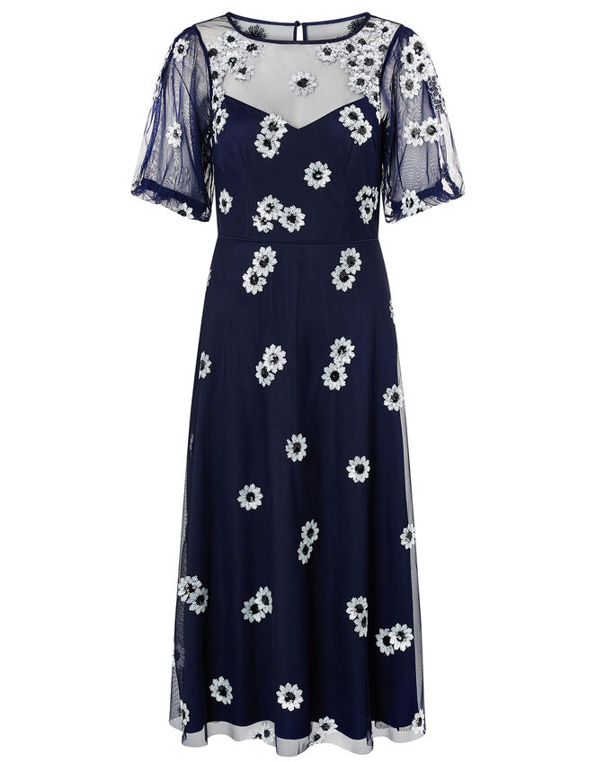 Bryony Sequin Daisy Midi Dress, Blue (NAVY), large