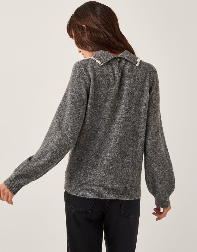 Caryn Embellished Collar Sweater, Gray (GREY), large