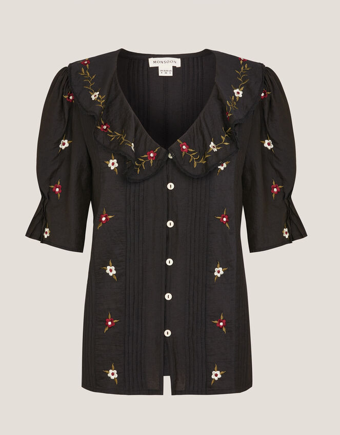 Elsie Floral Embroidered Shirt, Black (BLACK), large
