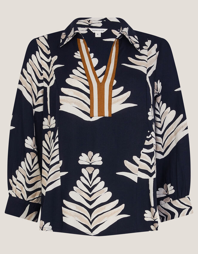 Pamela Leaf Print Top, Black (BLACK), large