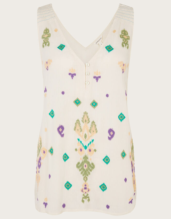 Sleeveless Embroidered Top, White (WHITE), large