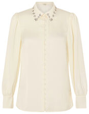 Cecilia Jewel Collar Blouse, Ivory (IVORY), large