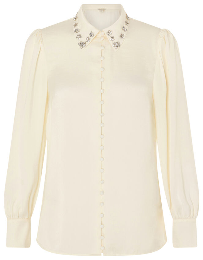 Cecilia Jewel Collar Blouse, Ivory (IVORY), large