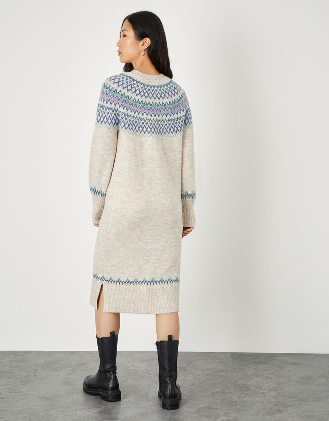 Fairisle Crew Neck Knit Dress, Cream (CREAM), large