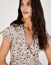 Anna Animal Print Wrap Top, Natural (NATURAL), large