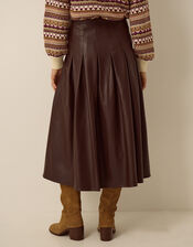 Ottie Pleated Midi Skirt, Brown (BROWN), large