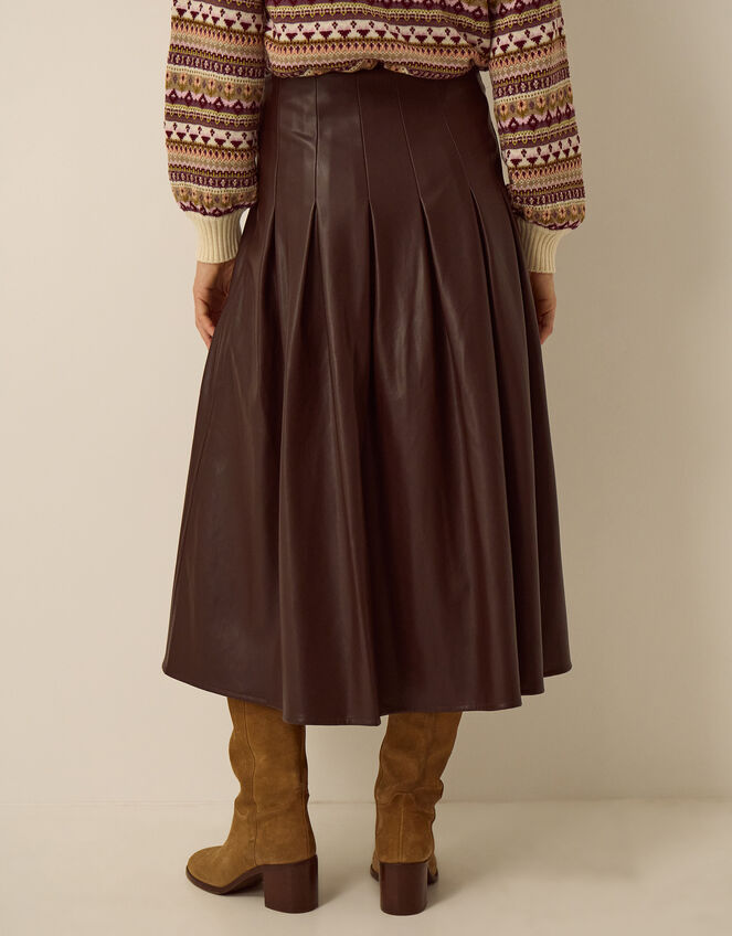 Ottie Pleated Midi Skirt, Brown (BROWN), large