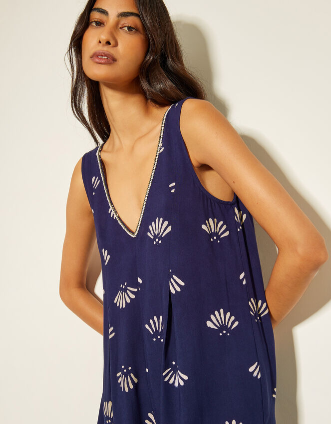 Briana Fan Print Wide Leg Jumpsuit, Blue (NAVY), large