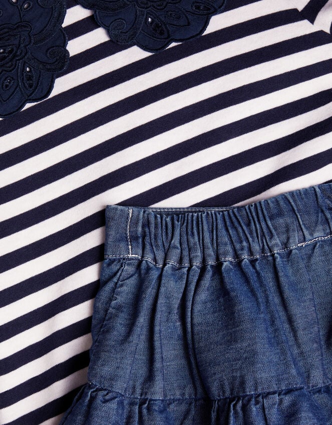 Stripe Collar Top and Skirt Set, Blue (NAVY), large