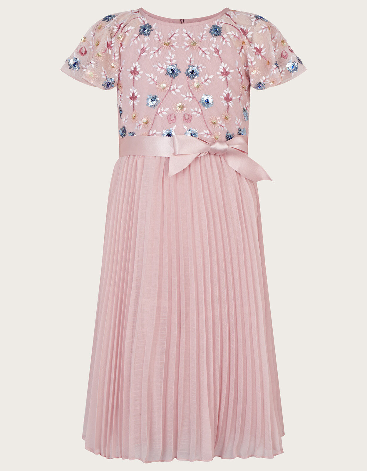 Floral Embellished Pleated Dress Pink