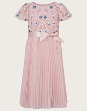 Floral Embellished Pleated Dress, Pink (PINK), large