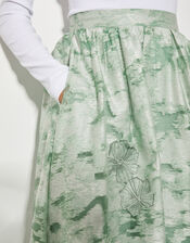 Josie Floral Jacquard Midi Skirt, Green (SAGE), large