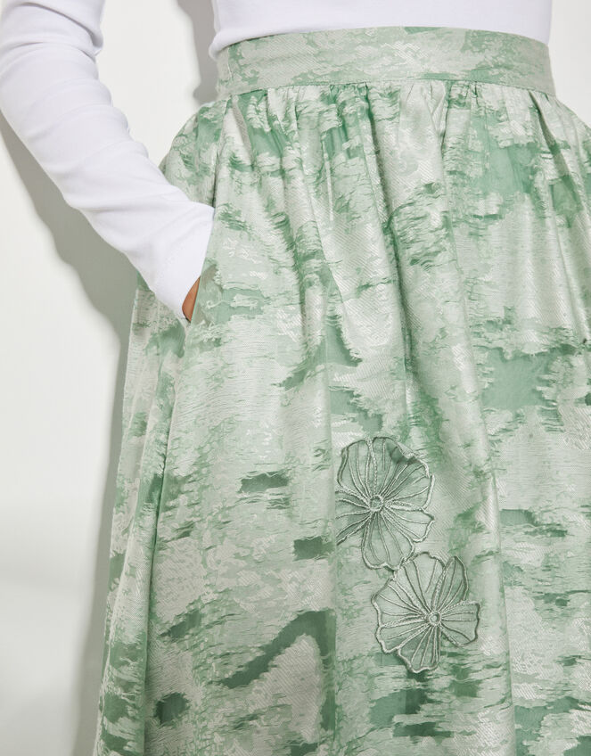 Josie Floral Jacquard Midi Skirt, Green (SAGE), large