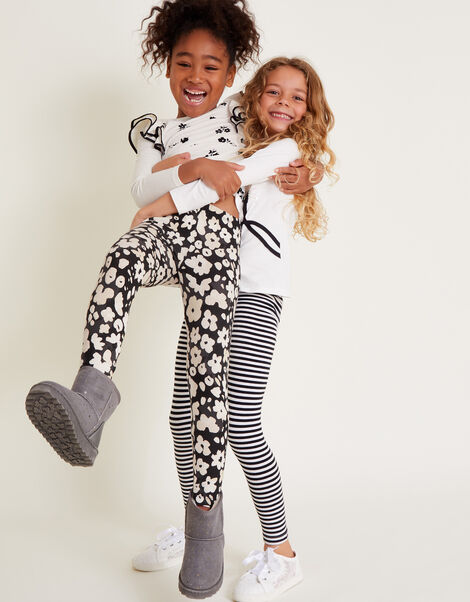 2-Pack Floral and Stripe Leggings, Black (BLACK), large