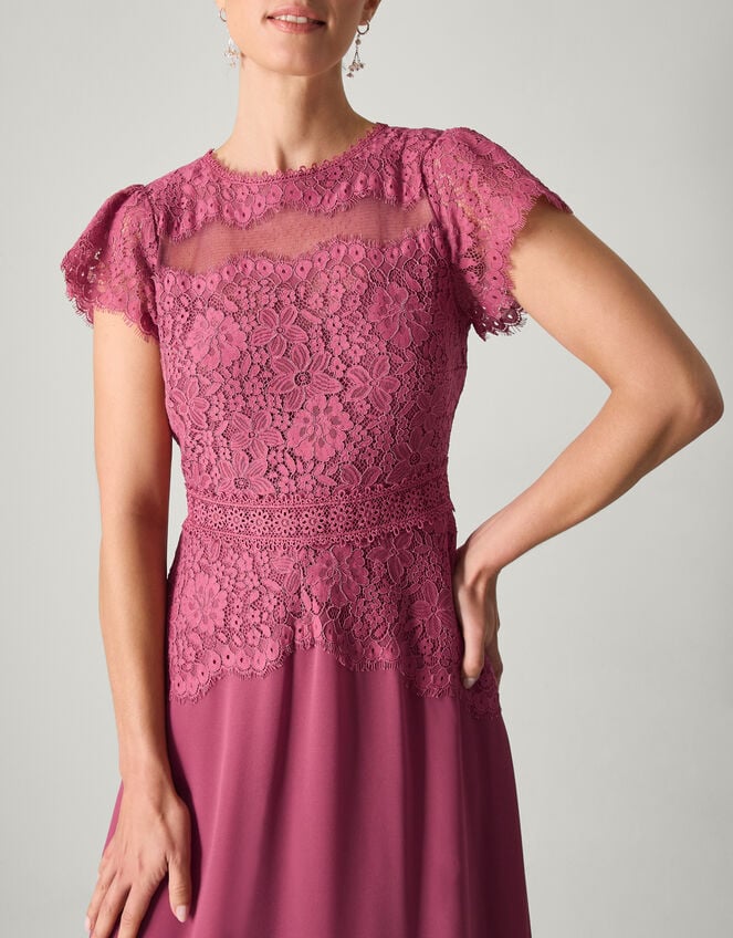 Monike Short Sleeve Lace Bridesmaid Dress, DARK PINK, large