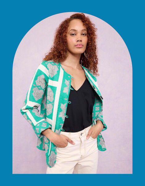 East Ula Print Quilted Jacket, Green (GREEN), large