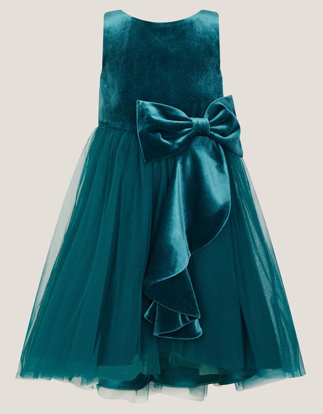 Velvet Bow Party Dress, Teal (TEAL), large