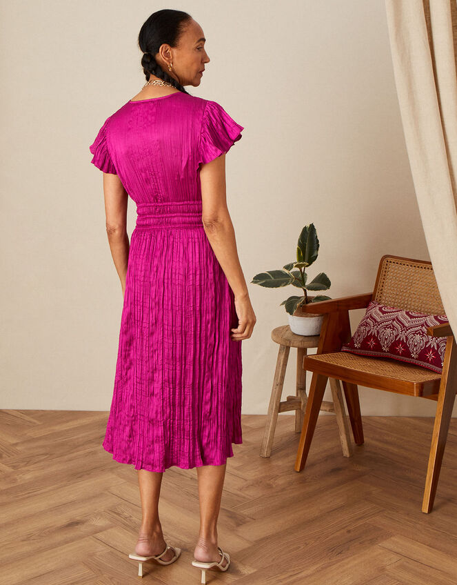 Frances Crinkle Midi Dress in Recycled Polyester, Pink (PINK), large