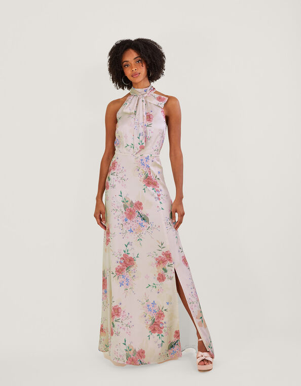 Palmer Floral Satin Maxi Dress, Ivory (IVORY), large
