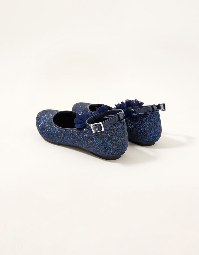 Glitter Corsage Ballerina Flats , Blue (NAVY), large