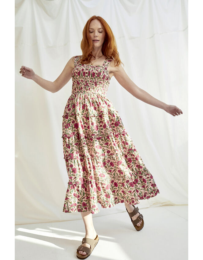 East Laurel Woodblock Midi Dress, Pink (PINK), large