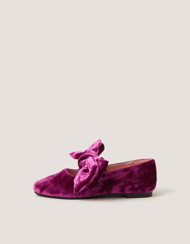 Bow Strap Velvet Mary Jane Ballet Flats, Purple (PURPLE), large