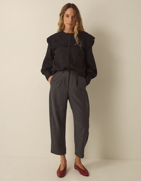 Orla High Waisted Barrel Leg Trousers, Grey (CHARCOAL), large