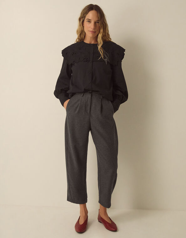 Orla High Waisted Barrel Leg Trousers, Grey (CHARCOAL), large