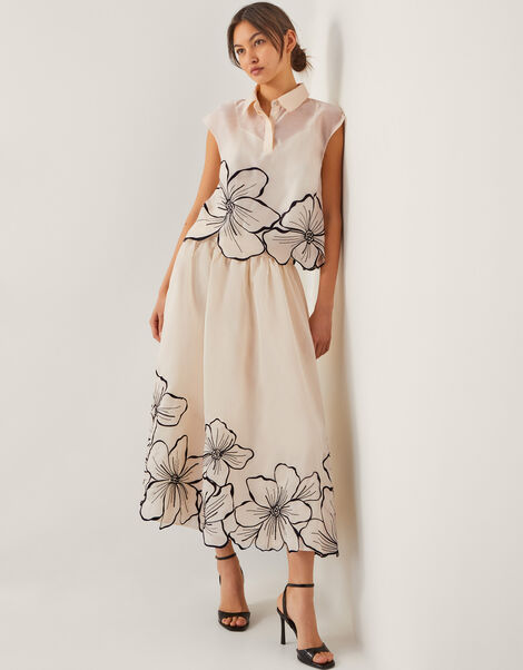 Bridget Embroidered Midi Skirt, Ivory (IVORY), large