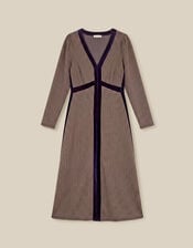 Claude Houndstooth Jersey Midi Dress, Brown (BROWN), large