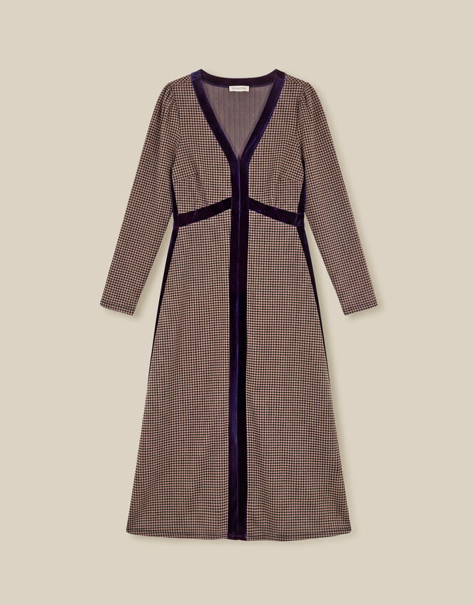 Claude Houndstooth Jersey Midi Dress, Brown (BROWN), large