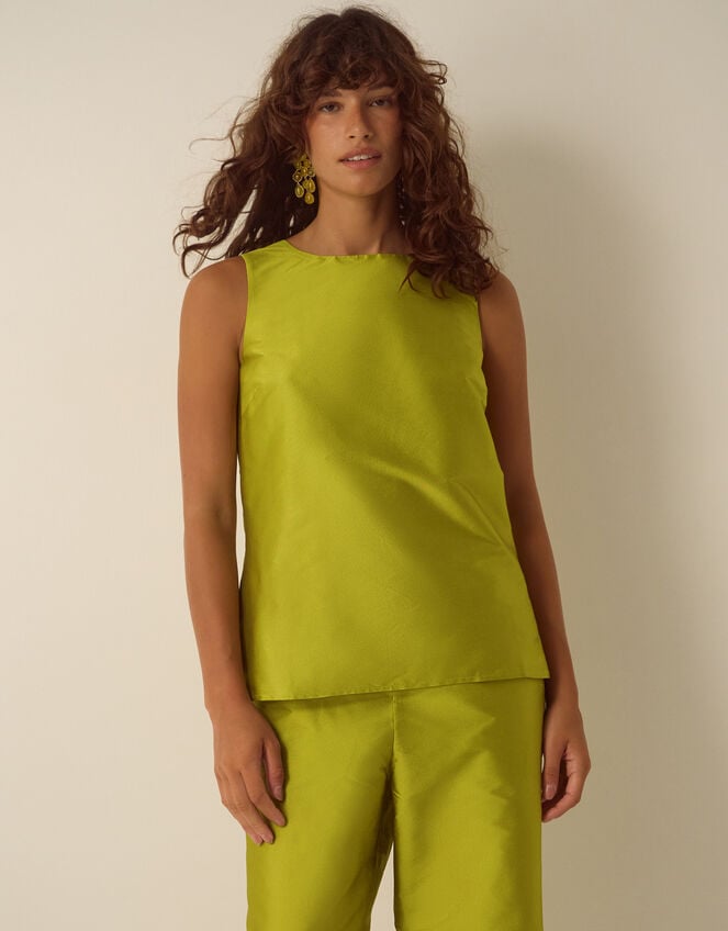 Tansy Sleeveless Taffeta Top, Green (LIME), large